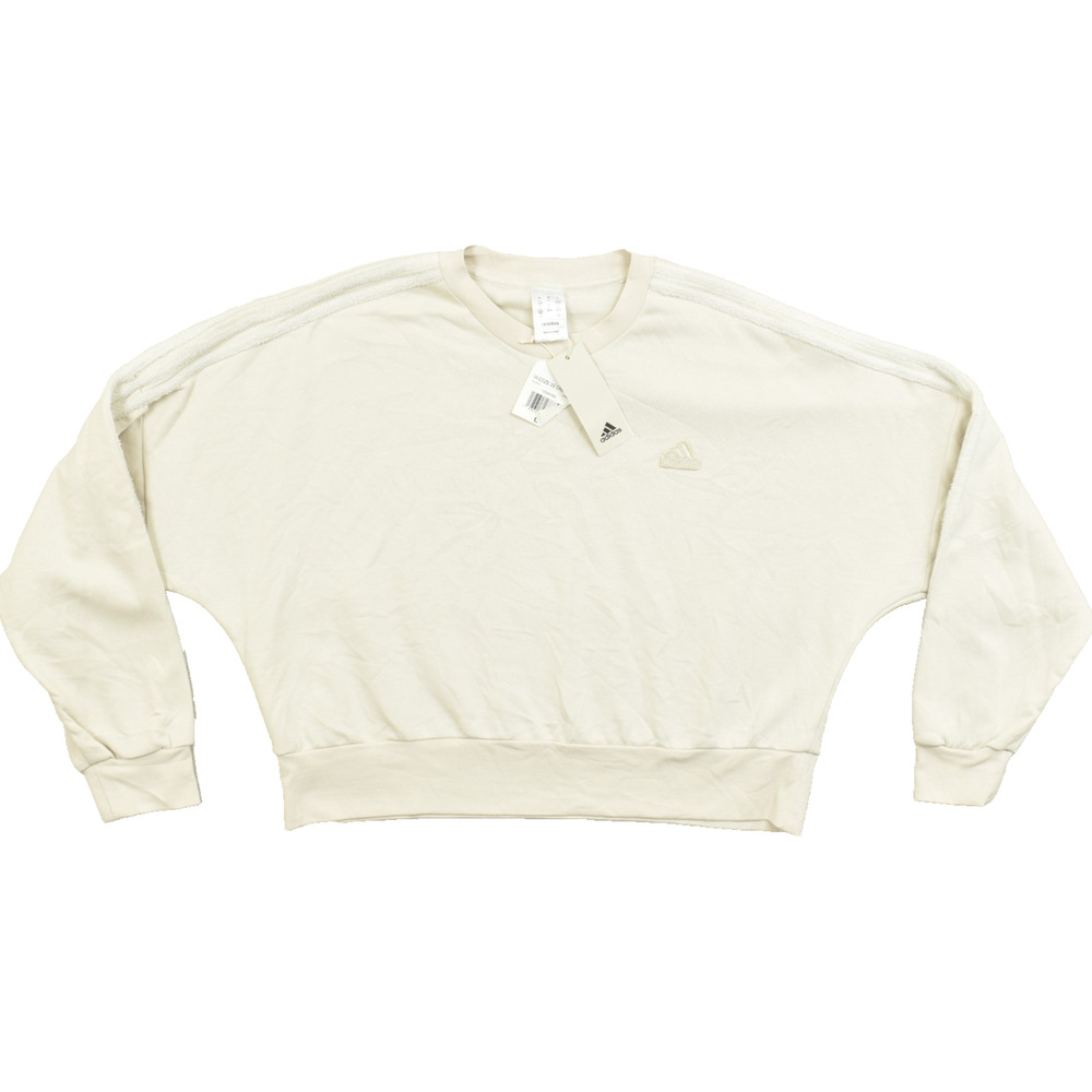 adidas Women Coze 3S Crew Neck Sweatshirt Pullover Size L Aluminum Beige NEW